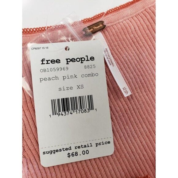 Free People Henley Shirt‎ Top Women's XS Pink Peach Tie-Dye Cropped Scoop-Neck - Picture 5 of 9